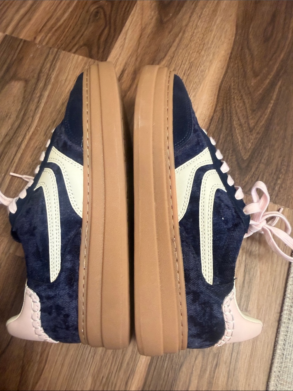 Steve Madden Navy Suede Sneakers with Pale Pink Accents - Picture 3 of 3